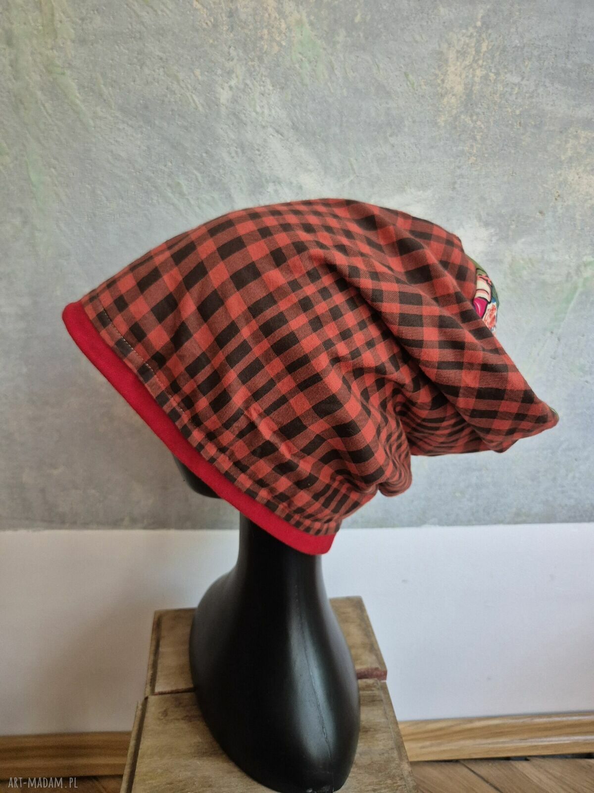 Czapka materiałowa w kratkę Smerfetka na podszewce - rozmiar 57-58 cm