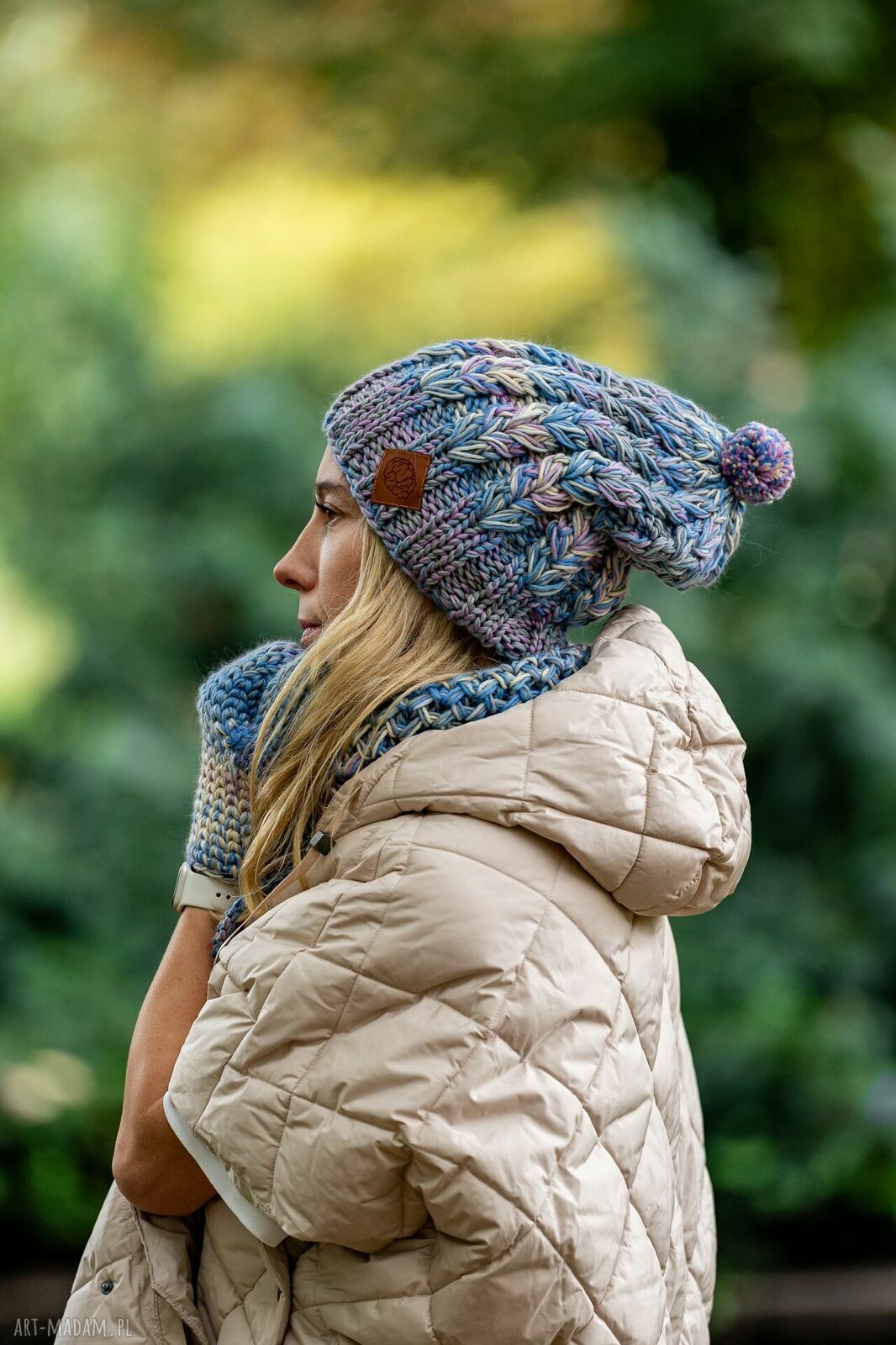Czapka Merino 100% Smile „Pastele” z podszewką z bawełny - damska premium handmade