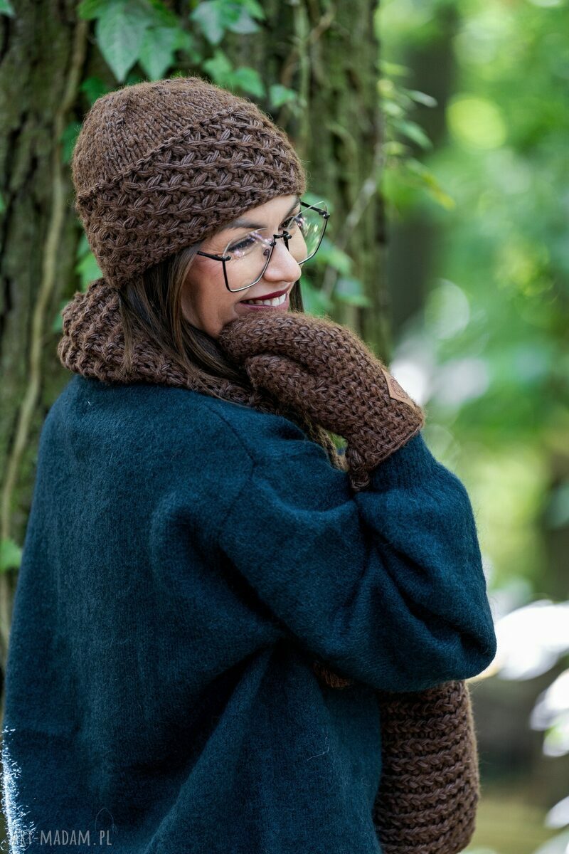 Czapka MERINO Hope "Brązowy" - podszewka z jedwabiu, handmade