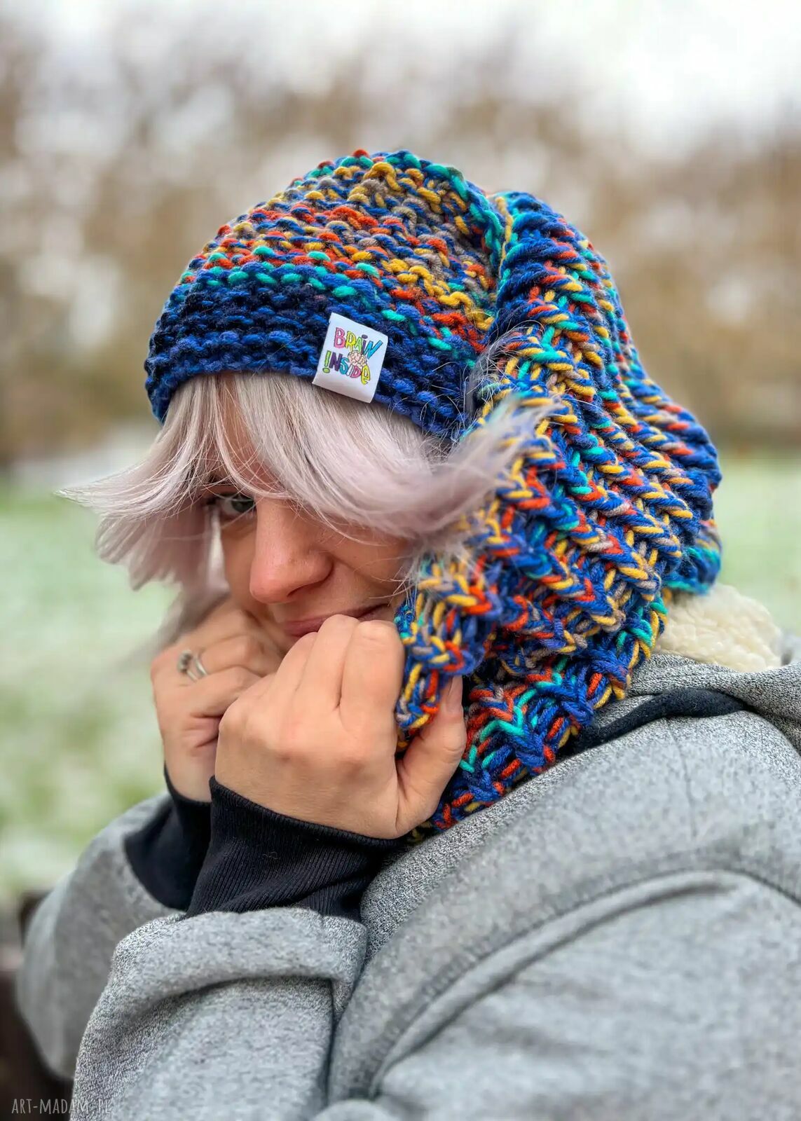 Czapka MERINO 50% "Górski potok" NEVERLAND z polarem