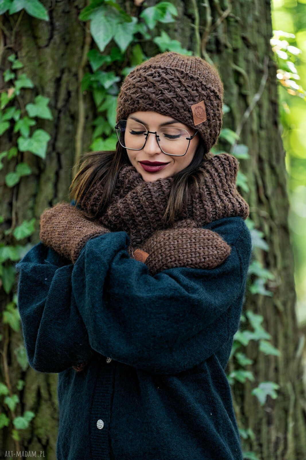 Czapka MERINO Hope "Brązowy" - podszewka z jedwabiu, handmade
