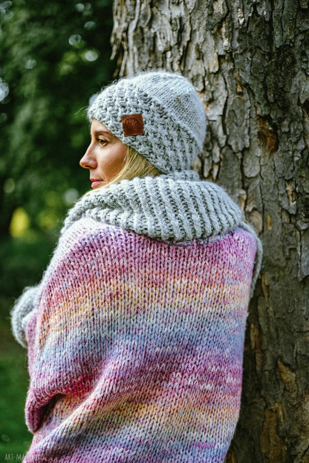 Czapka MERINO HOPE „Wybielony szary” z jedwabną podszewką - handmade
