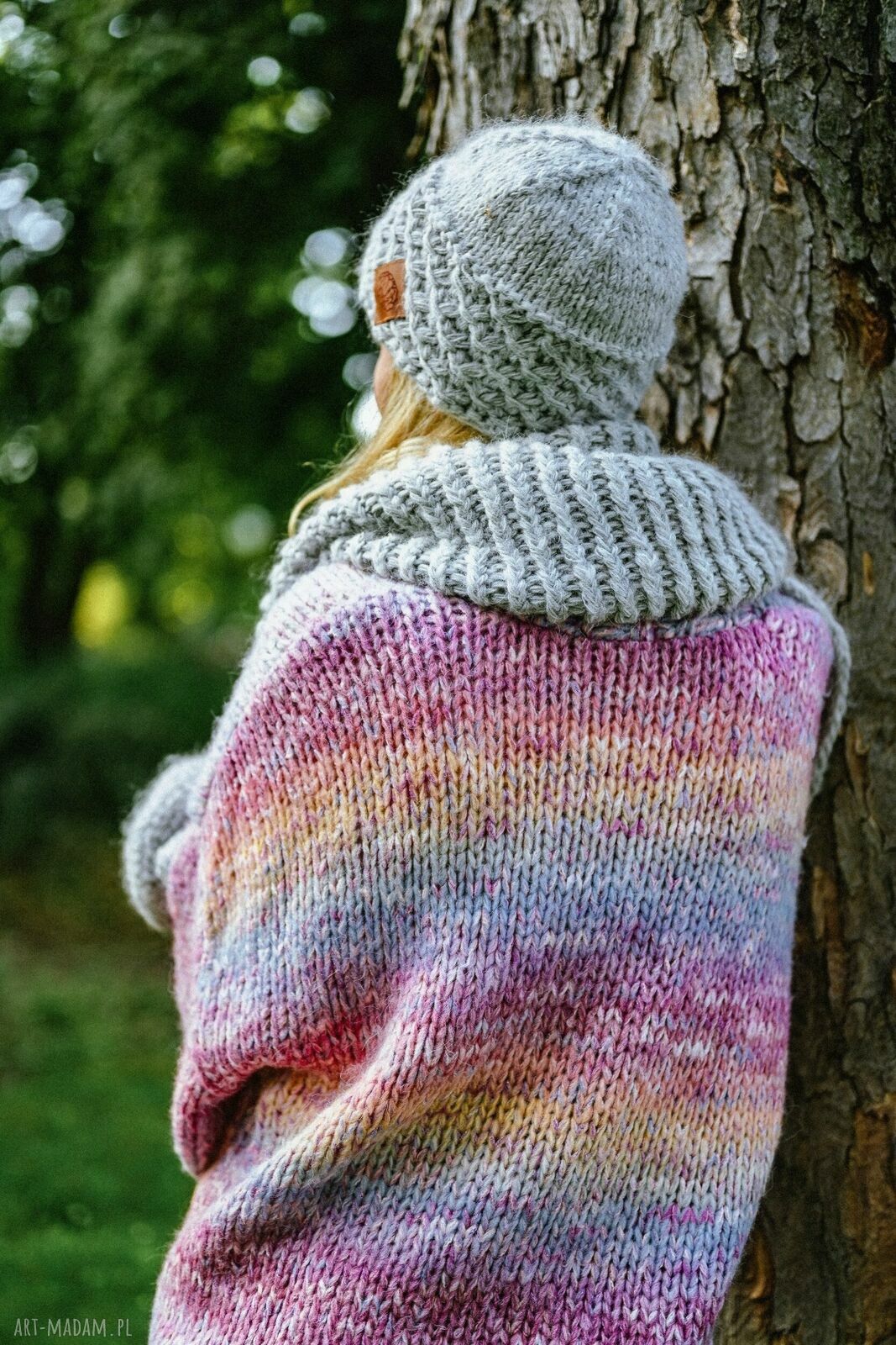 Czapka MERINO HOPE „Wybielony szary” z jedwabną podszewką - handmade