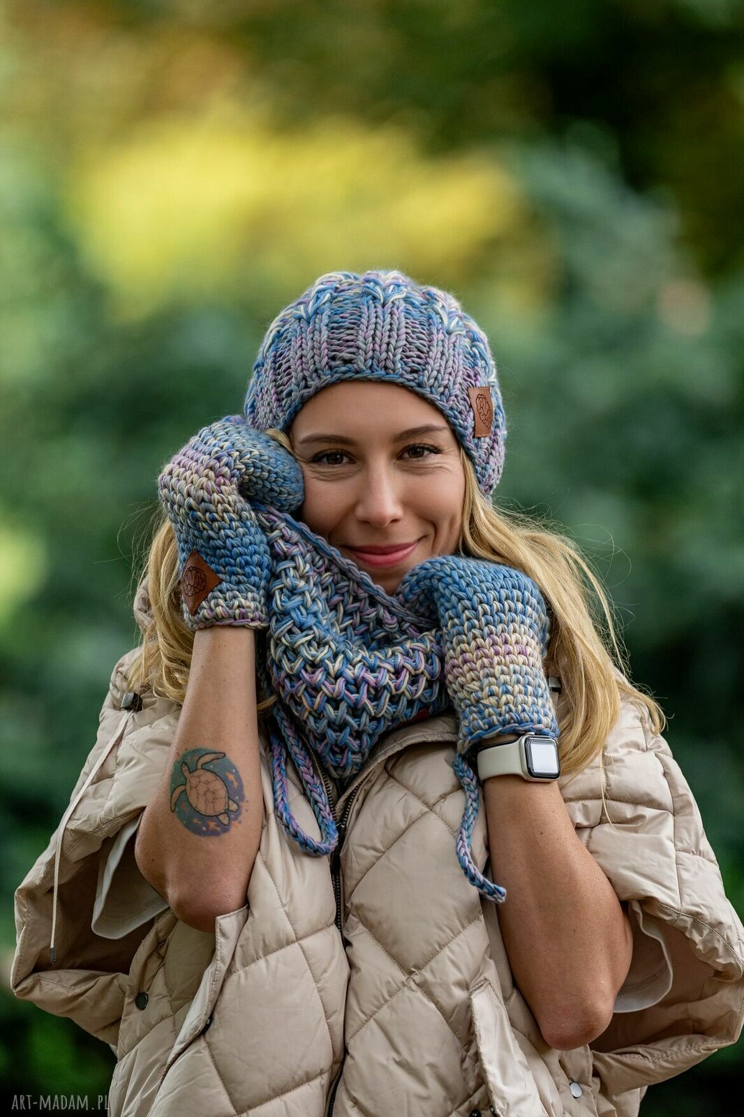 Czapka Merino 100% Smile „Pastele” z podszewką z bawełny - damska premium handmade