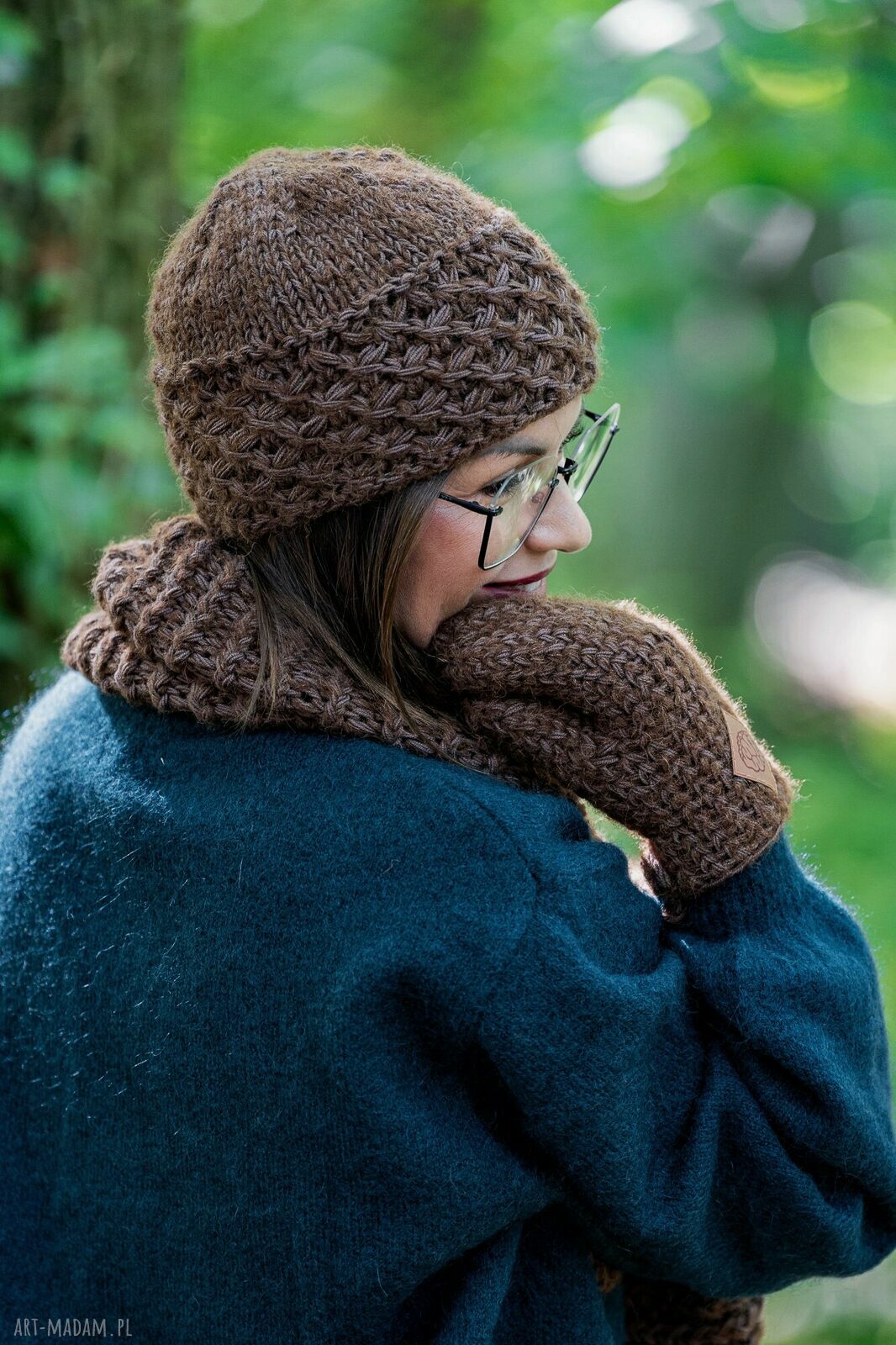 Czapka MERINO Hope "Brązowy" - podszewka z jedwabiu, handmade