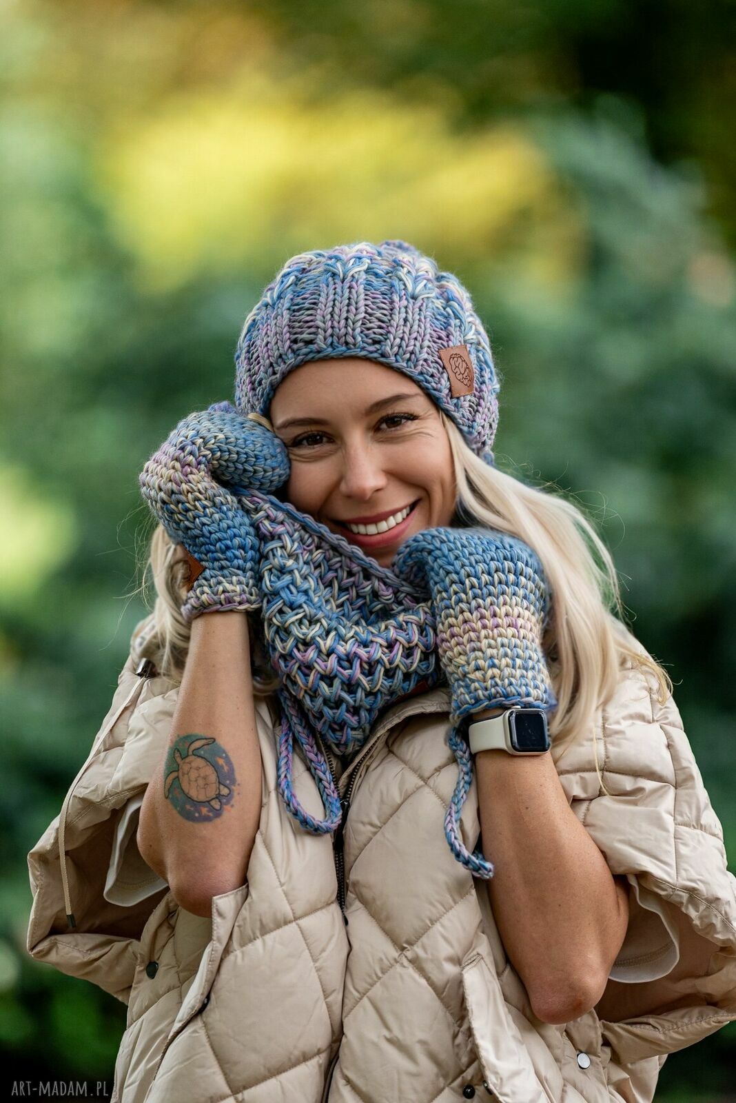 Czapka Merino 100% Smile „Pastele” z podszewką z bawełny - damska premium handmade