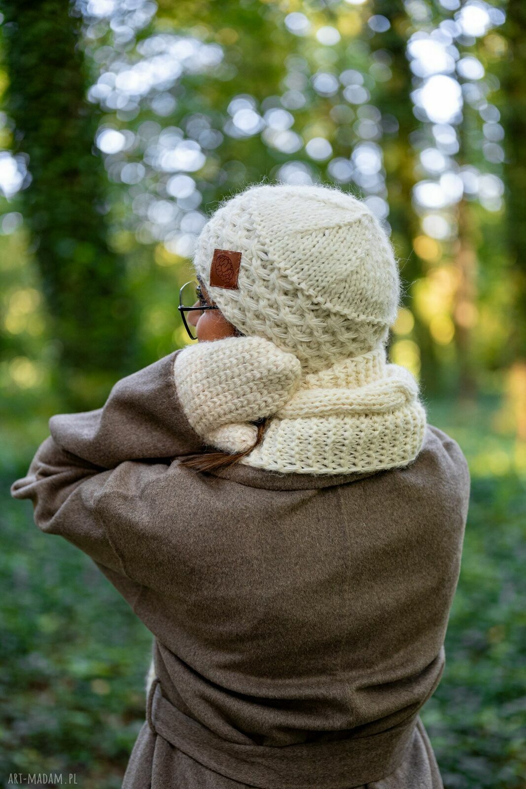 Czapka MERINO Hope Beżowy ecru z podszewką z jedwabiu