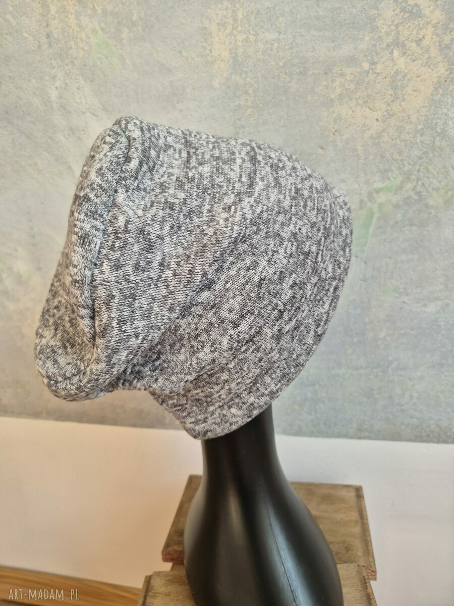 Ręcznie wykonana czapka unisex wiosenna Szara Smerfetka na podszewce