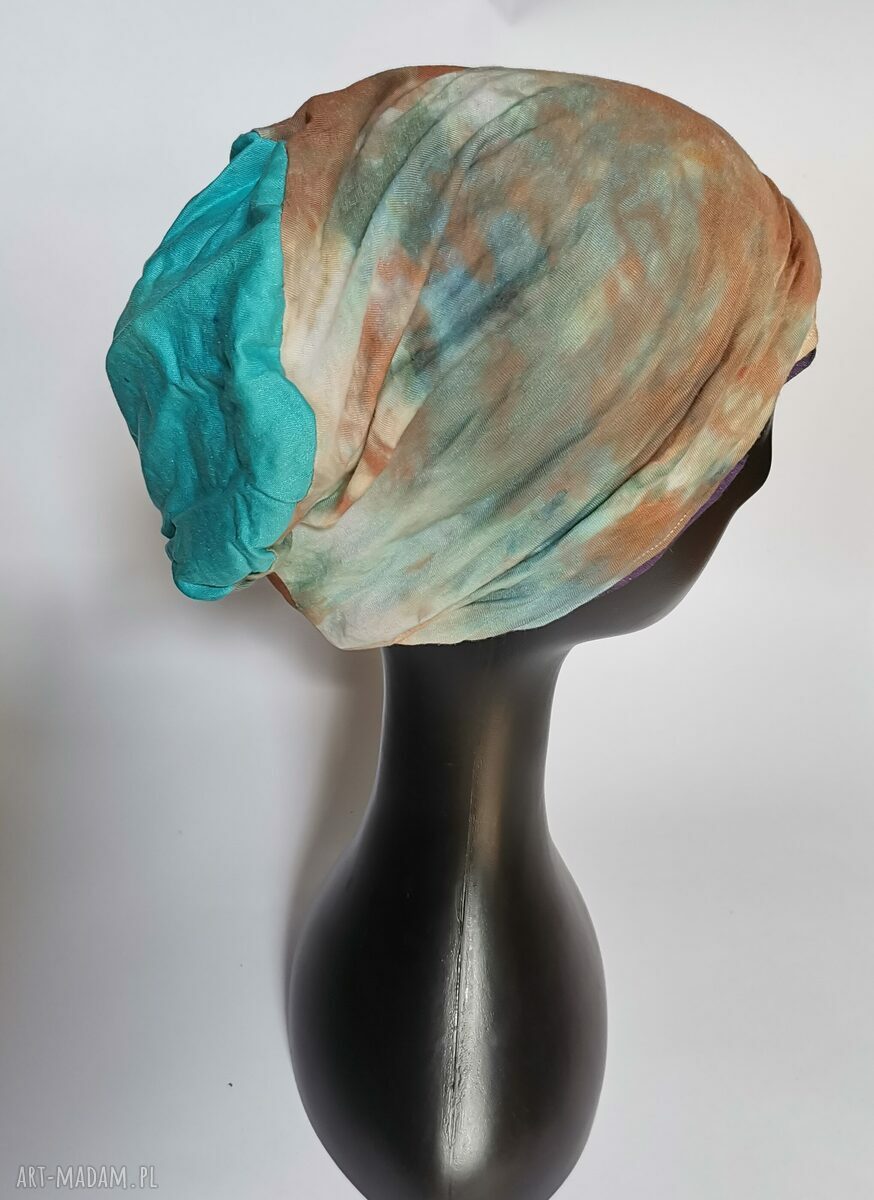 Czapka damska na podszewce - miękka dzianina ręcznie farbowana 58-59 cm