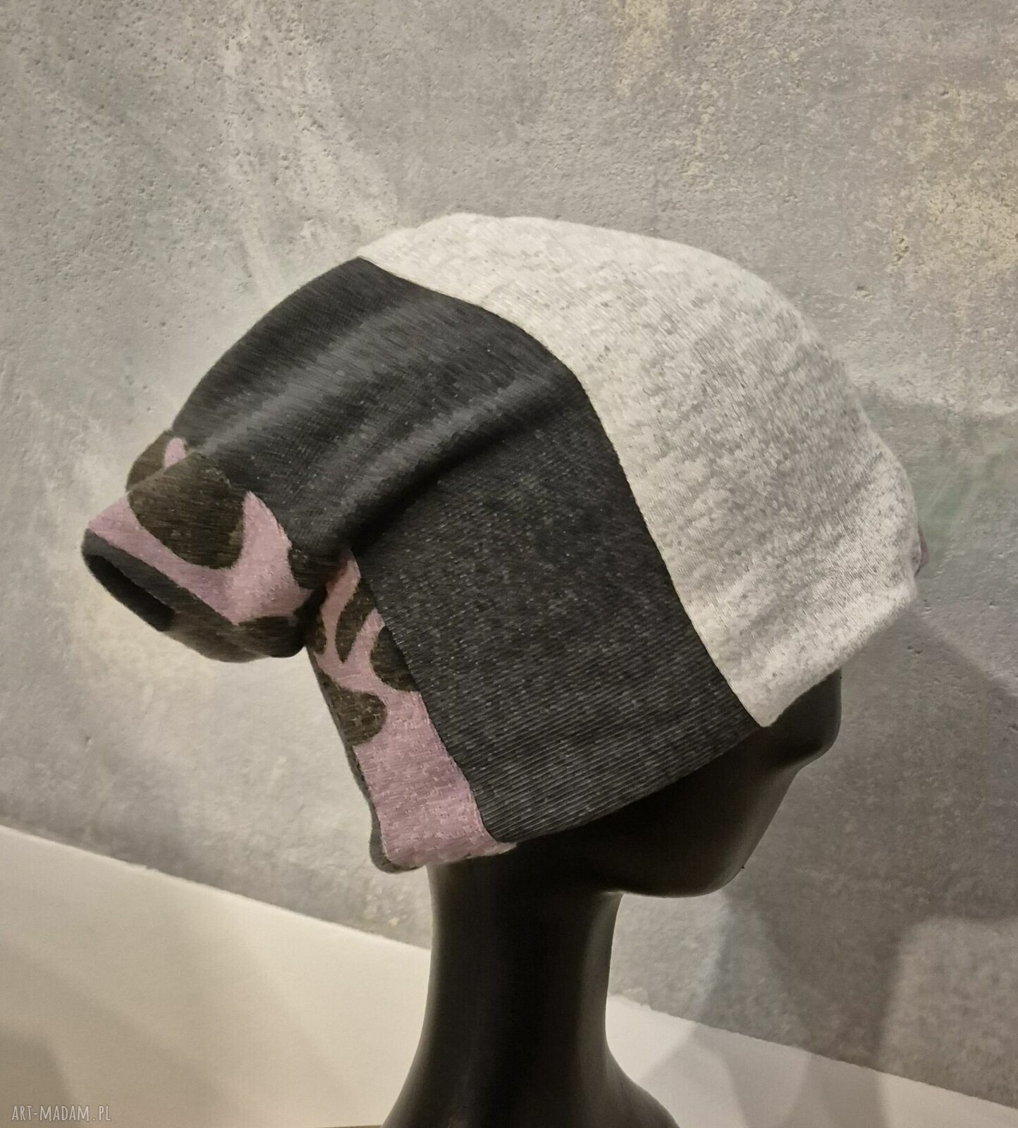 Kolorowa czapka patchworkowa na podszewce - etno folk boho, rozmiar M 54-56 cm