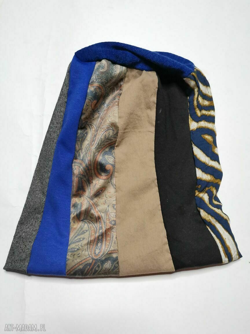 Czapka na podszewce Smerfetka - patchwork z różnych materiałów