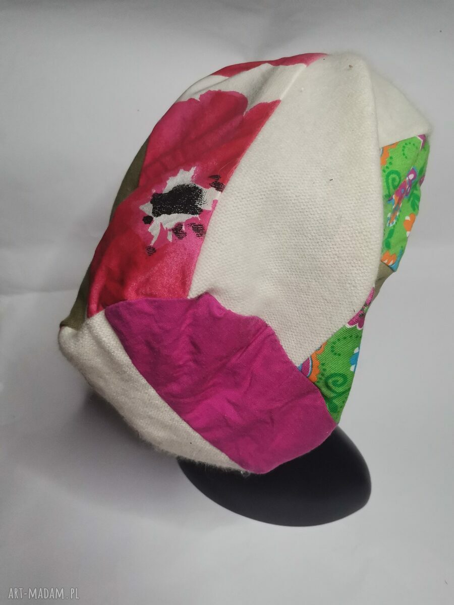 Ciepła czapka patchworkowa damska na podszewce - rozmiar 58-59 cm