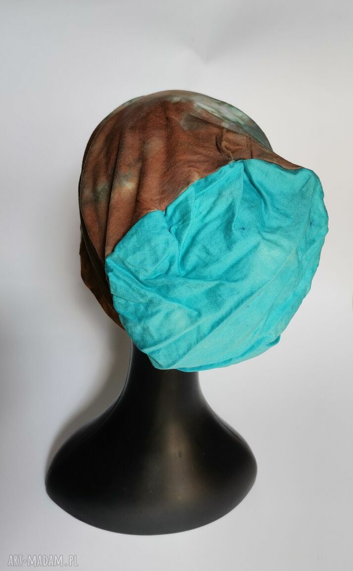 Czapka damska na podszewce - miękka dzianina ręcznie farbowana 58-59 cm