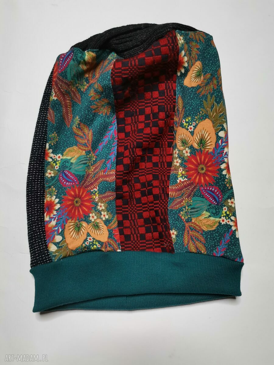 Czapka na podszewce - boho patchwork „smerfetka” (Frida)