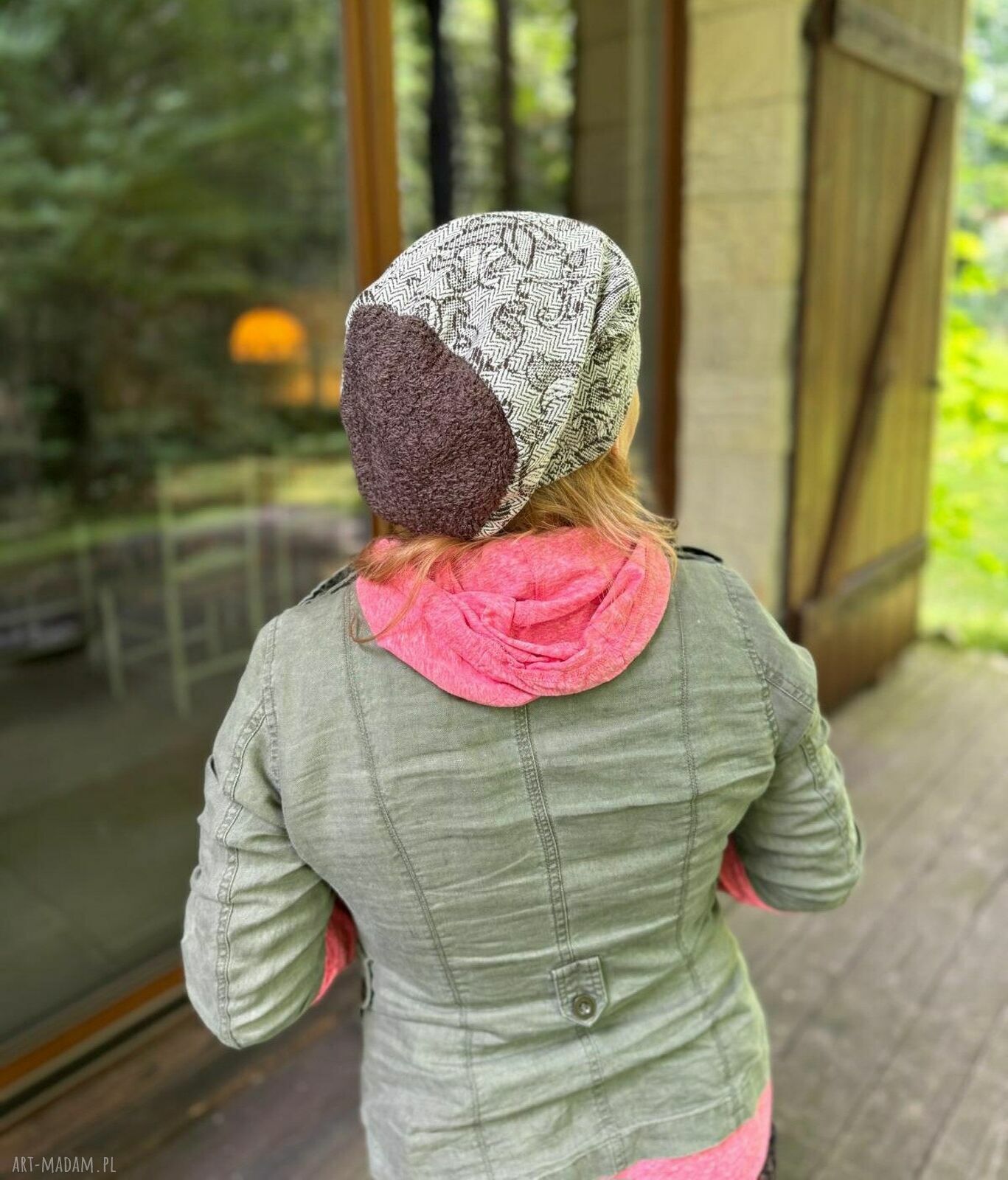 Czapka na podszewce 56 cm - nierozciągliwa, ręcznie farbowana boho-folk