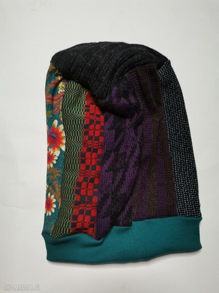 Czapka na podszewce - boho patchwork „smerfetka” (Frida)