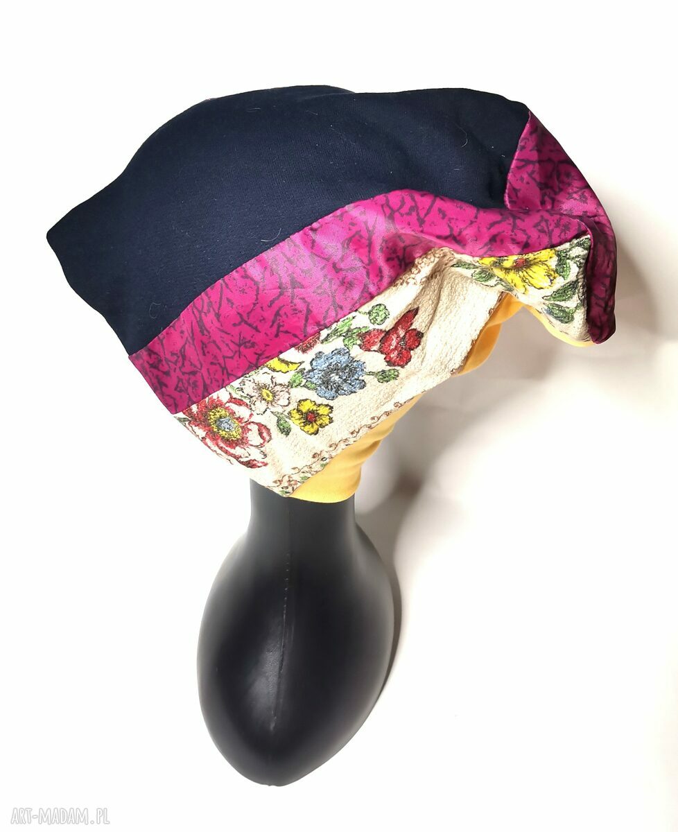 Czapka patchworkowa folk boho - na podszewce, rozmiar 59-69 cm