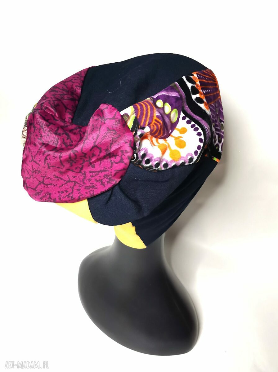 Czapka patchworkowa folk boho - na podszewce, rozmiar 59-69 cm