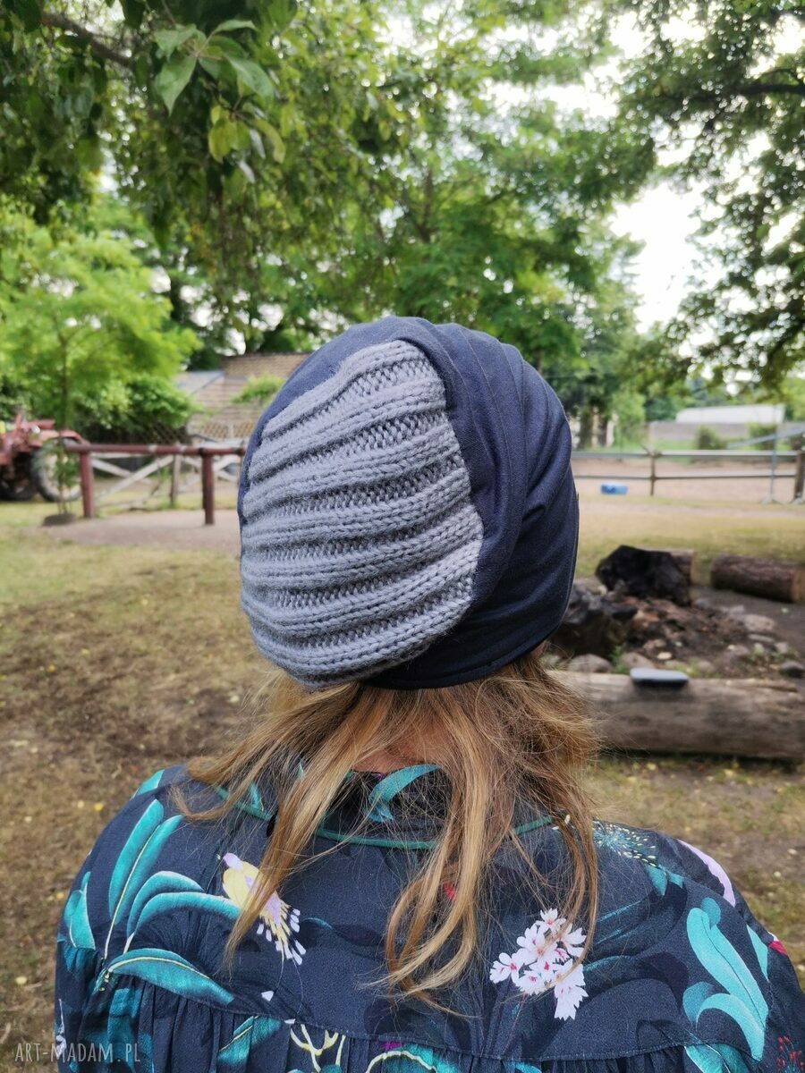 Czapka na podszewce A1 - wiosenna przejściówka boho etno ręcznie farbowana