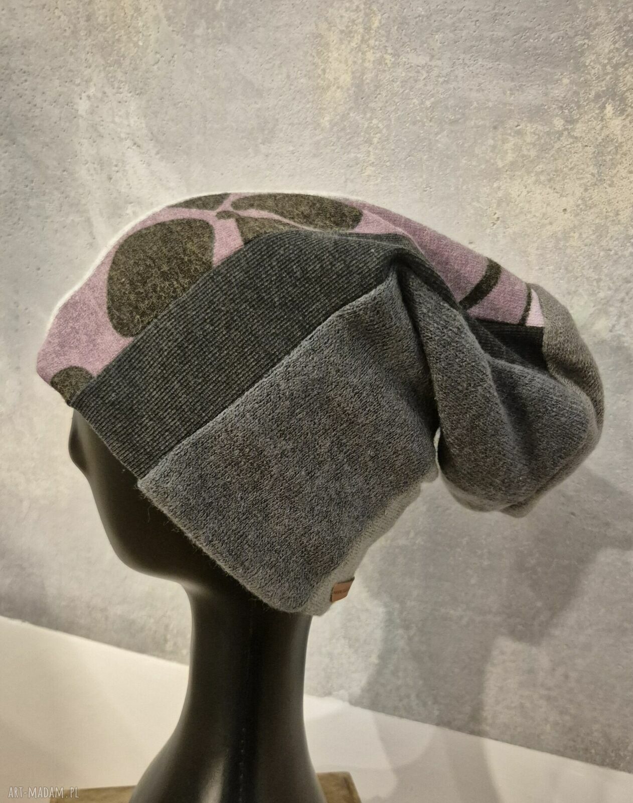 Kolorowa czapka patchworkowa na podszewce - etno folk boho, rozmiar M 54-56 cm