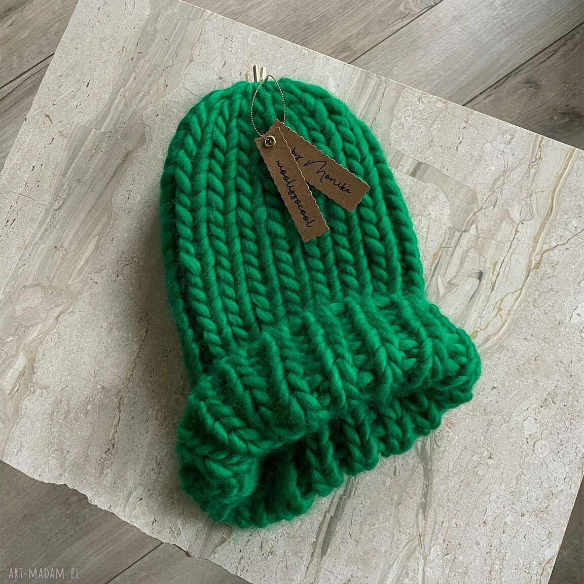 Czapka beanie chunky Kelly Green ręcznie robiona na drutach