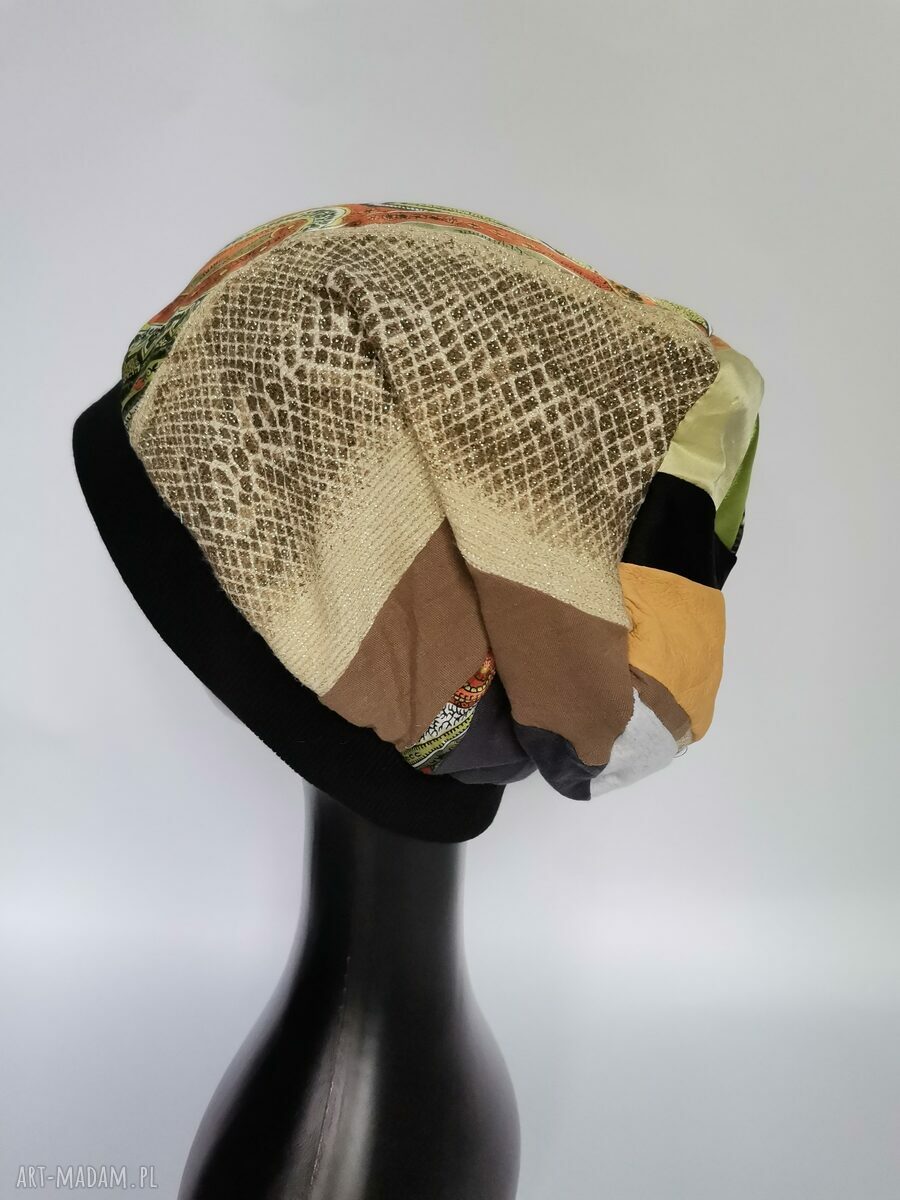 Czapka damska patchwork folk boho na podszewce - rozmiar one size