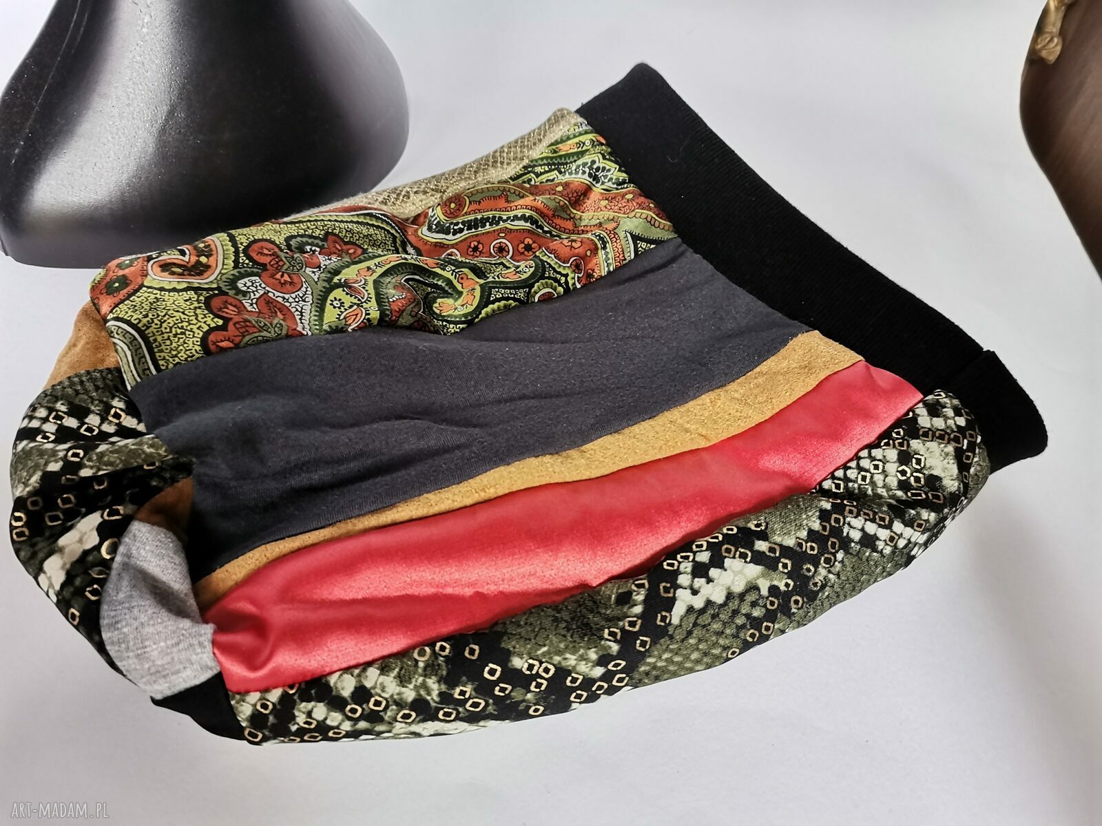 Czapka damska patchwork folk boho na podszewce - rozmiar one size