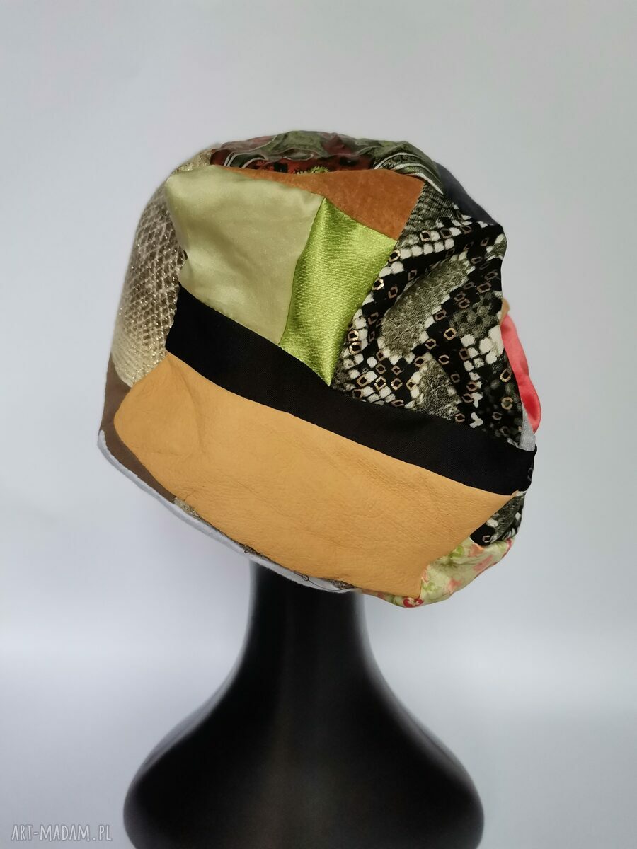 Czapka damska patchwork folk boho na podszewce - rozmiar one size