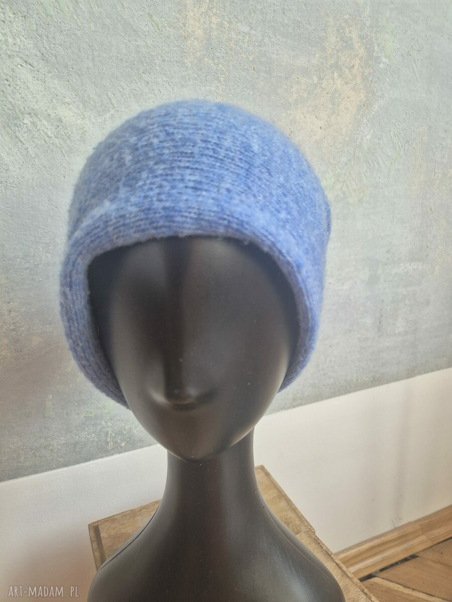 Ciepła niebieska czapka damska na podszewce - rozmiar uniwersalny, handmade