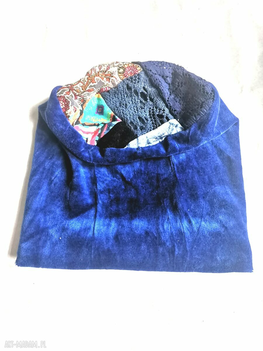 Niebieska czapka z koronką na podszewce - rozmiar uniwersalny (handmade)