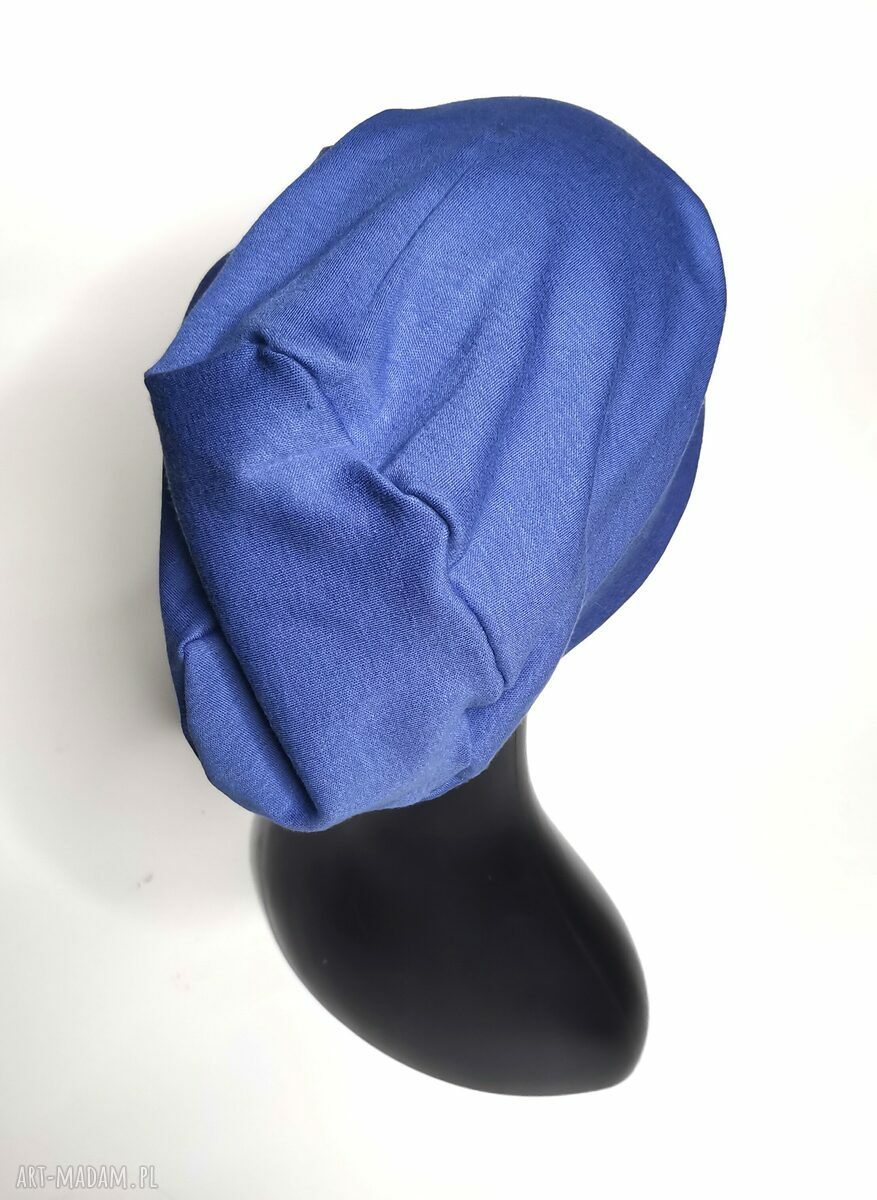 Czapka niebieska unisex - turbanowa i ręcznie robiona