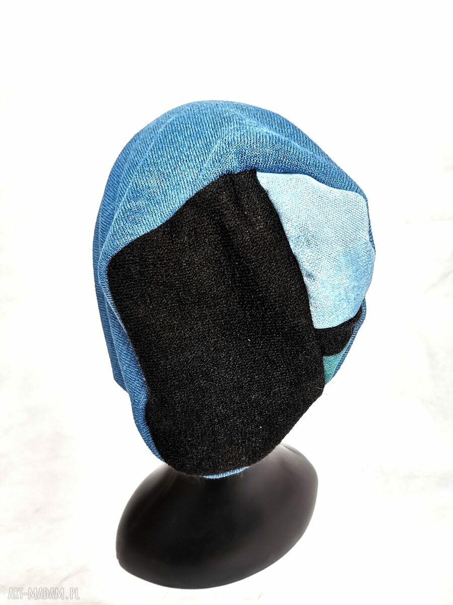 Czapka smerfetka boho etno na podszewce - Frida, kolor niebieski, unisex (rozmiar uniwersalny)