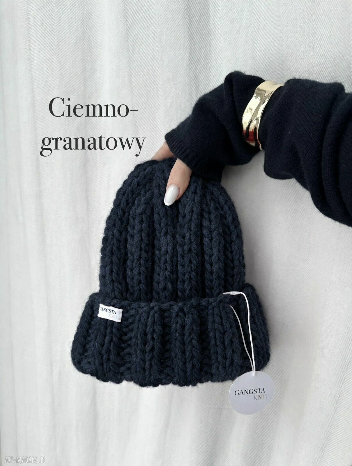 Czapka Nordic 100% wełna - ciemnogranatowa
