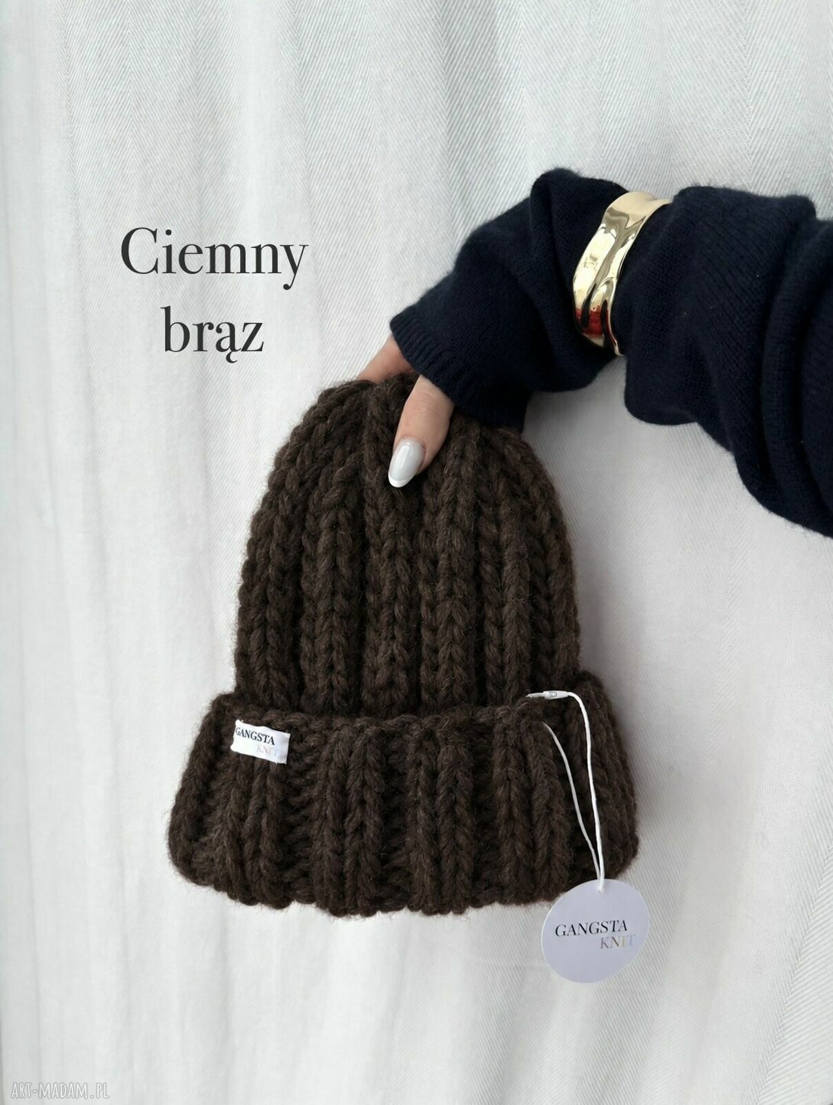 Czapka Nordic 100% wełna - ciemny brąz