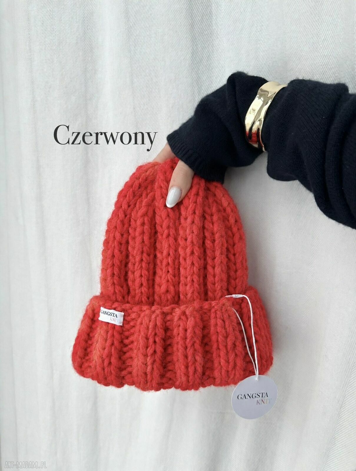 Czerwona czapka Nordic z 100% wełny
