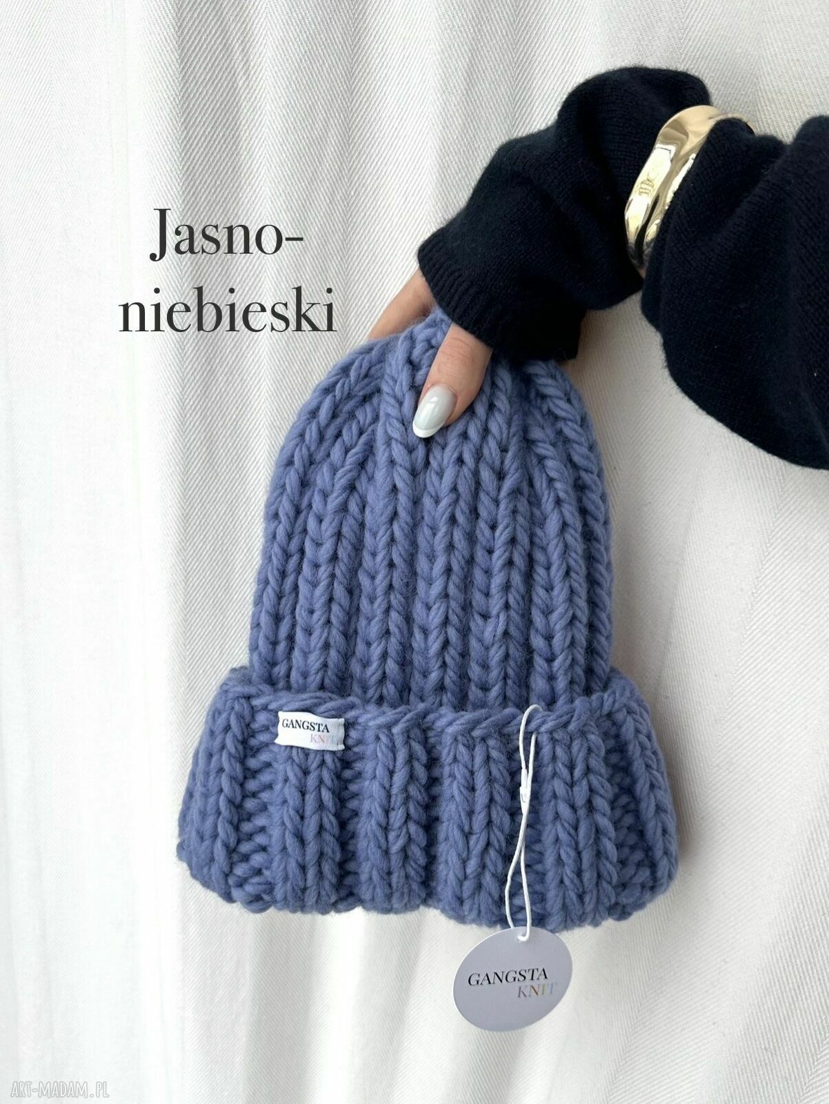Jasnoniebieska czapka Nordic z 100% wełny - ręcznie robiona