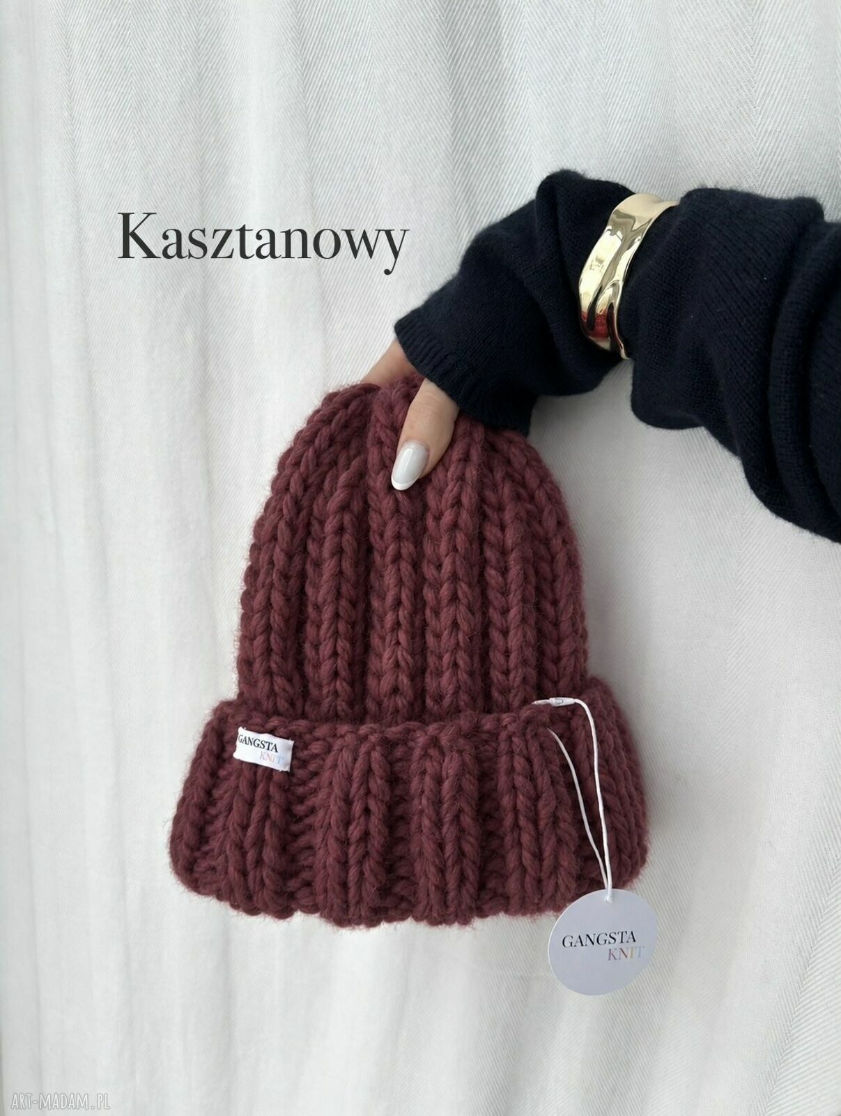 Ciepła czapka Nordic z 100% wełny - kasztanowa
