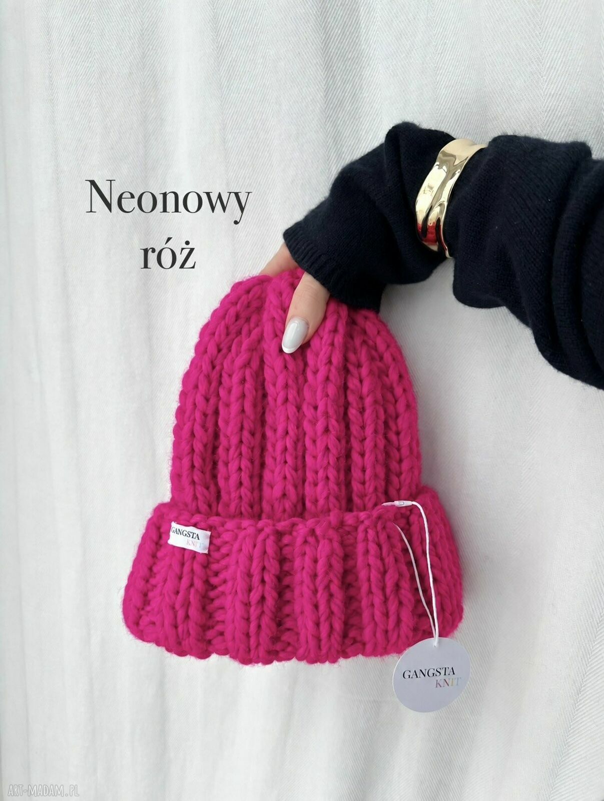 Ciepła czapka Nordic z 100% wełny - neonowy róż
