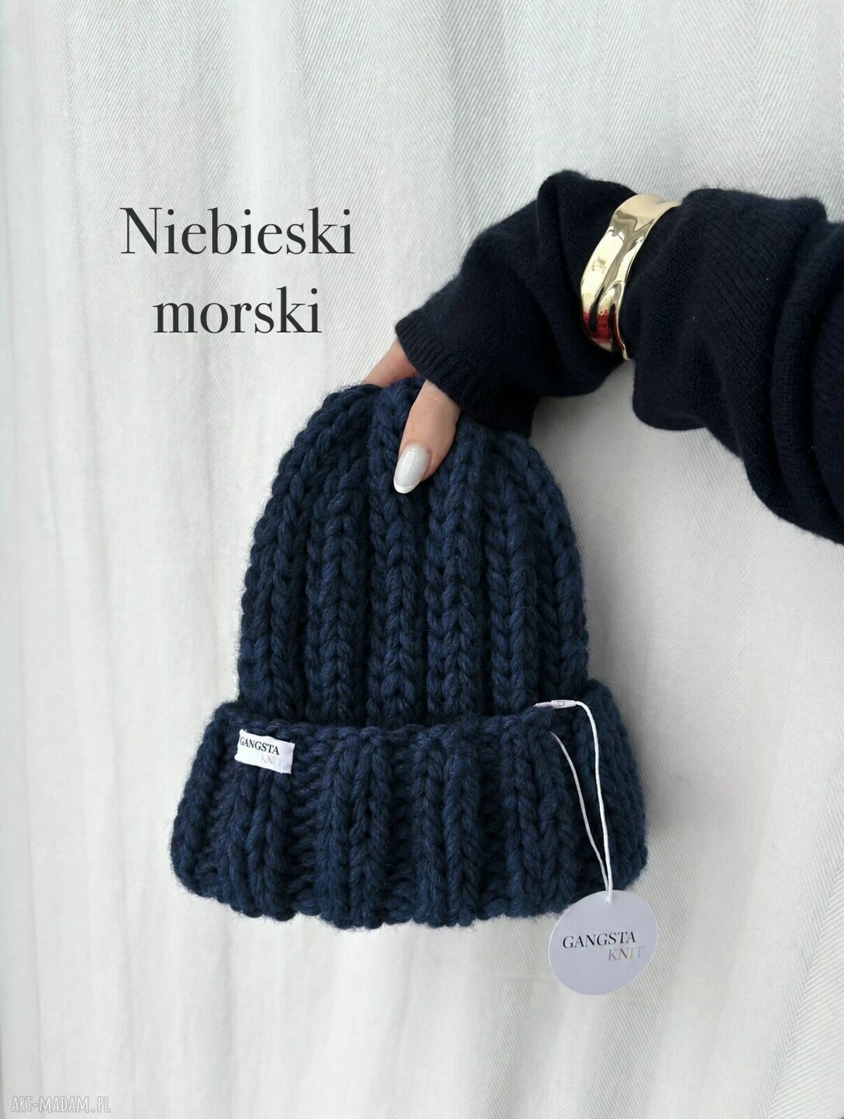 Czapka Nordic 100% wełna w morskim odcieniu niebieskiego