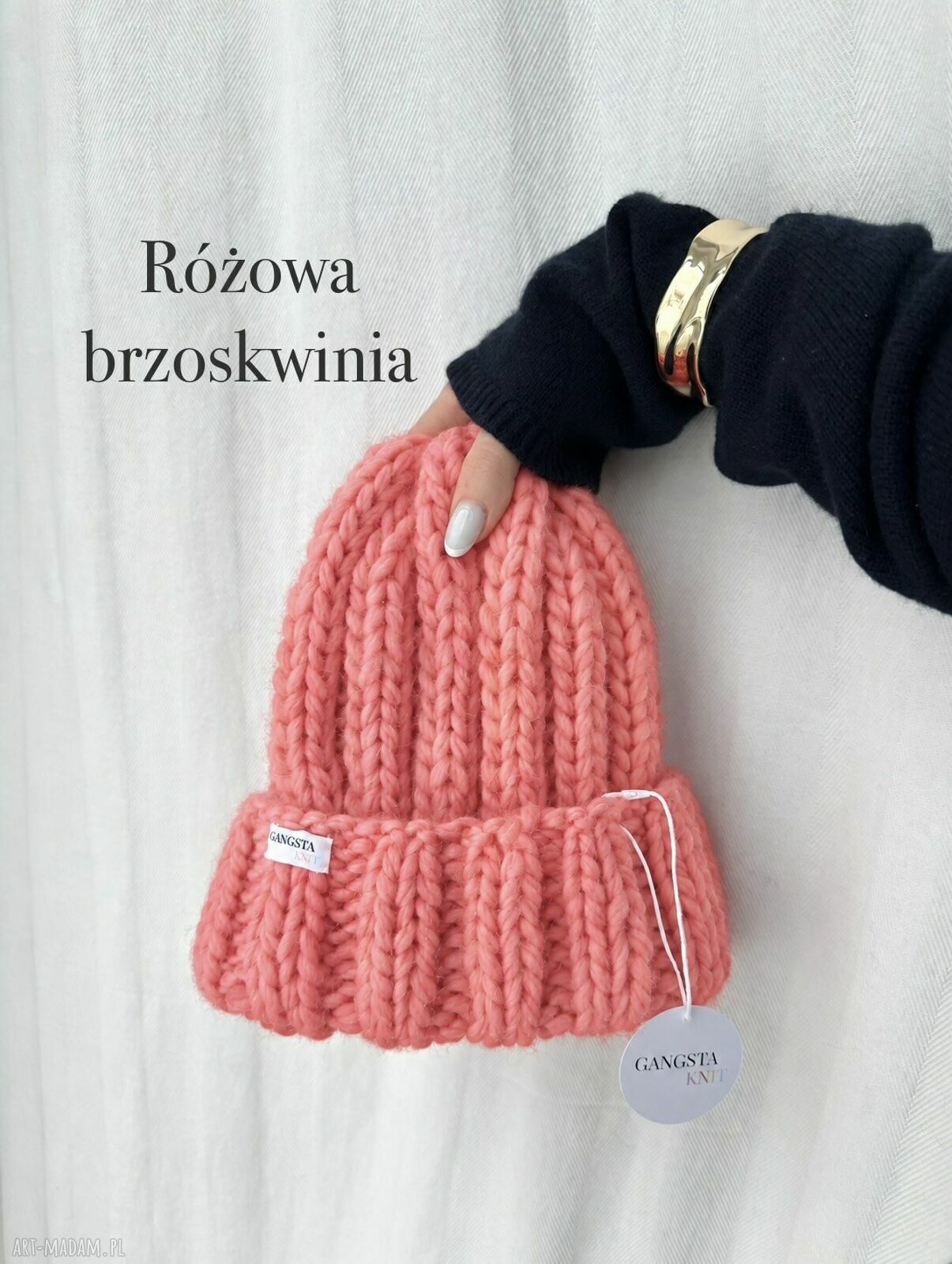 Ciepła czapka Nordic z 100% wełny - różowa brzoskwinia