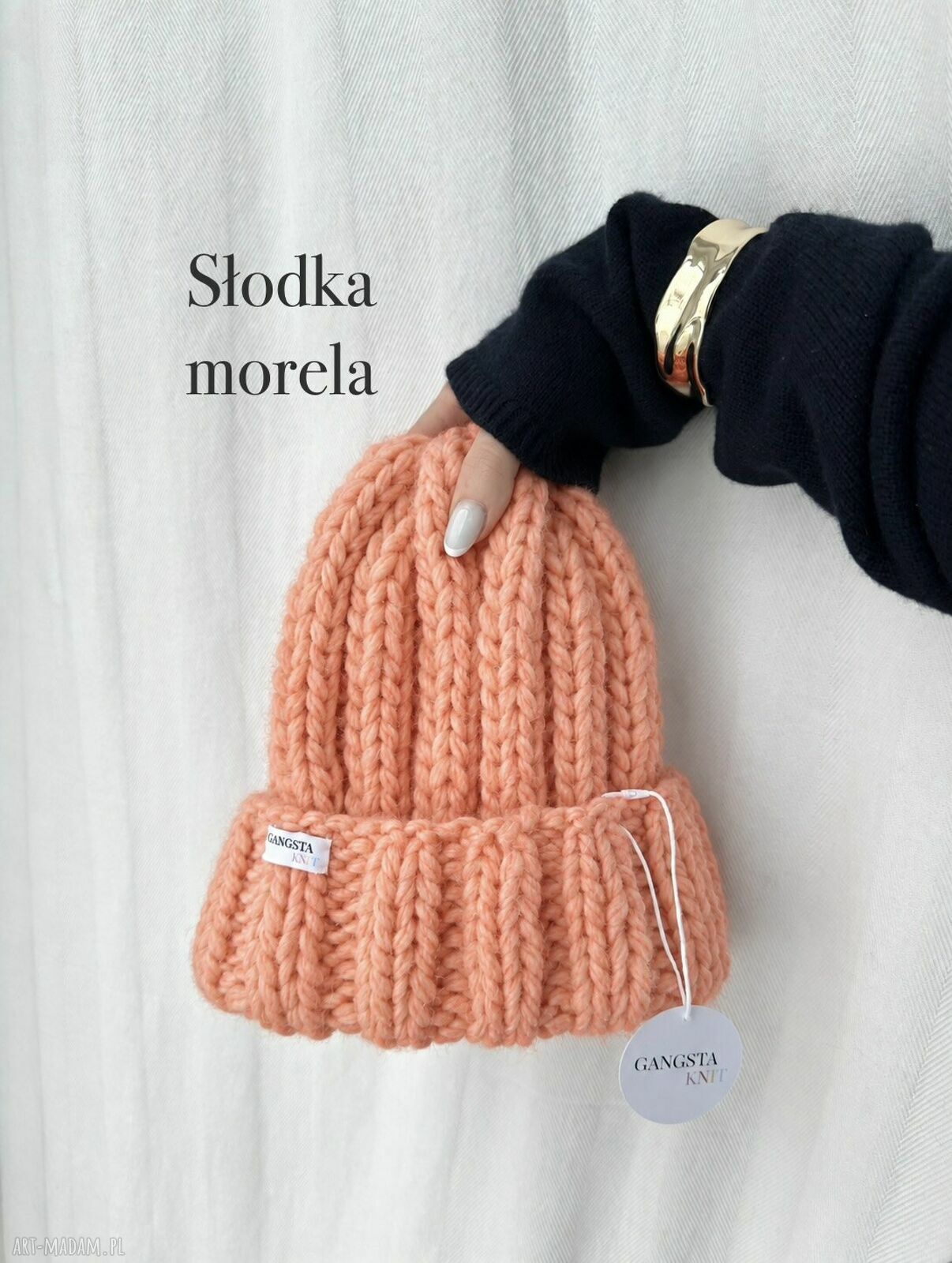 Ciepła czapka Nordic z 100% wełny - słodka morela