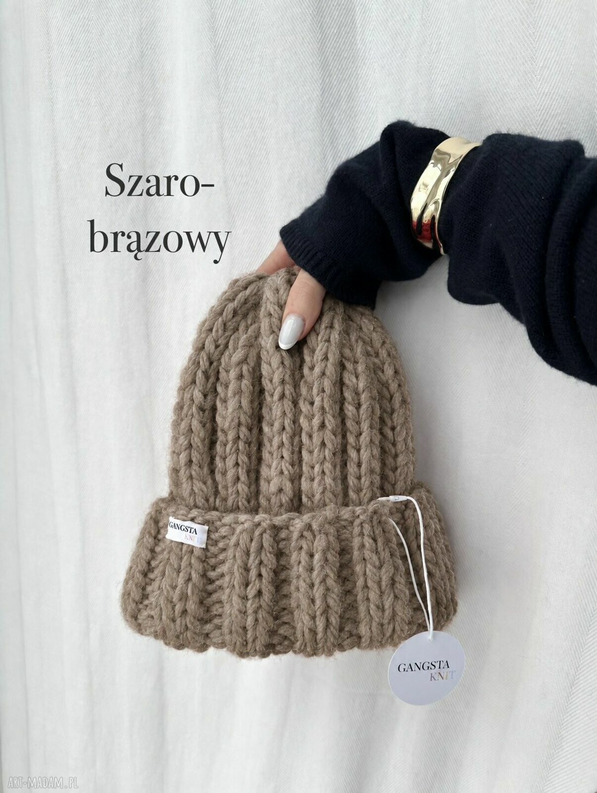 Czapka Nordic z 100% wełny - szaro-brązowa handmade