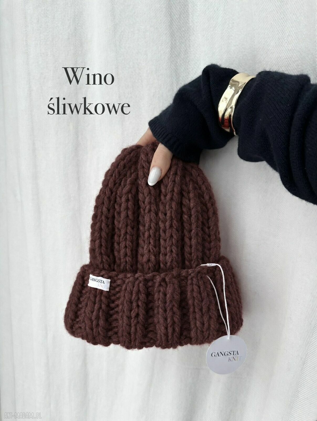 Czapka Nordic 100% wełna - wino śliwkowe