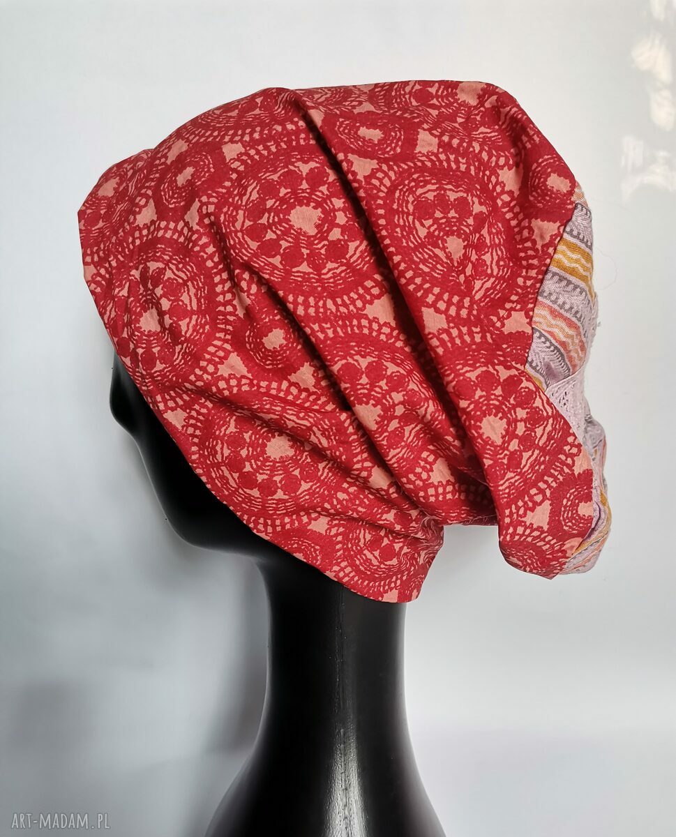 Kolorowa czapka boho na podszewce - obwód ok. 57 cm