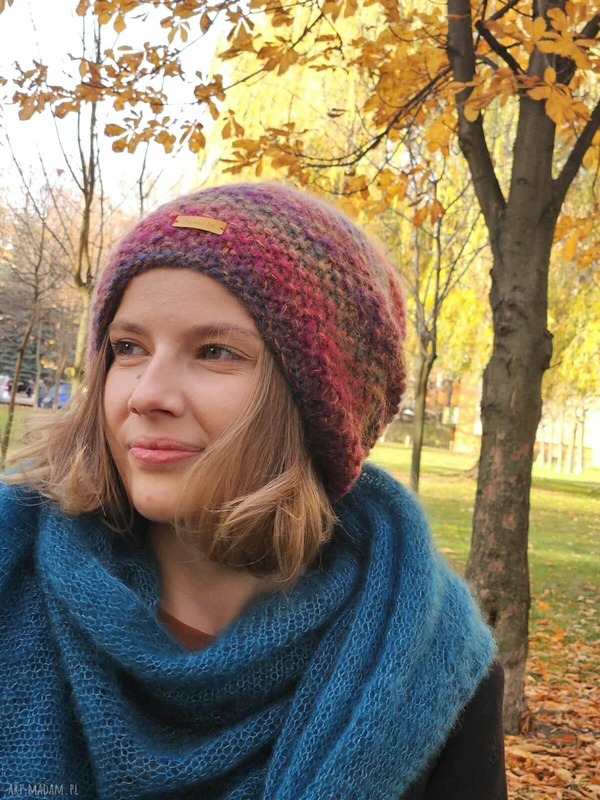 Czapka Orion (bardzo duża) ręcznie robiona na drutach z merino, moherem i jedwabiem