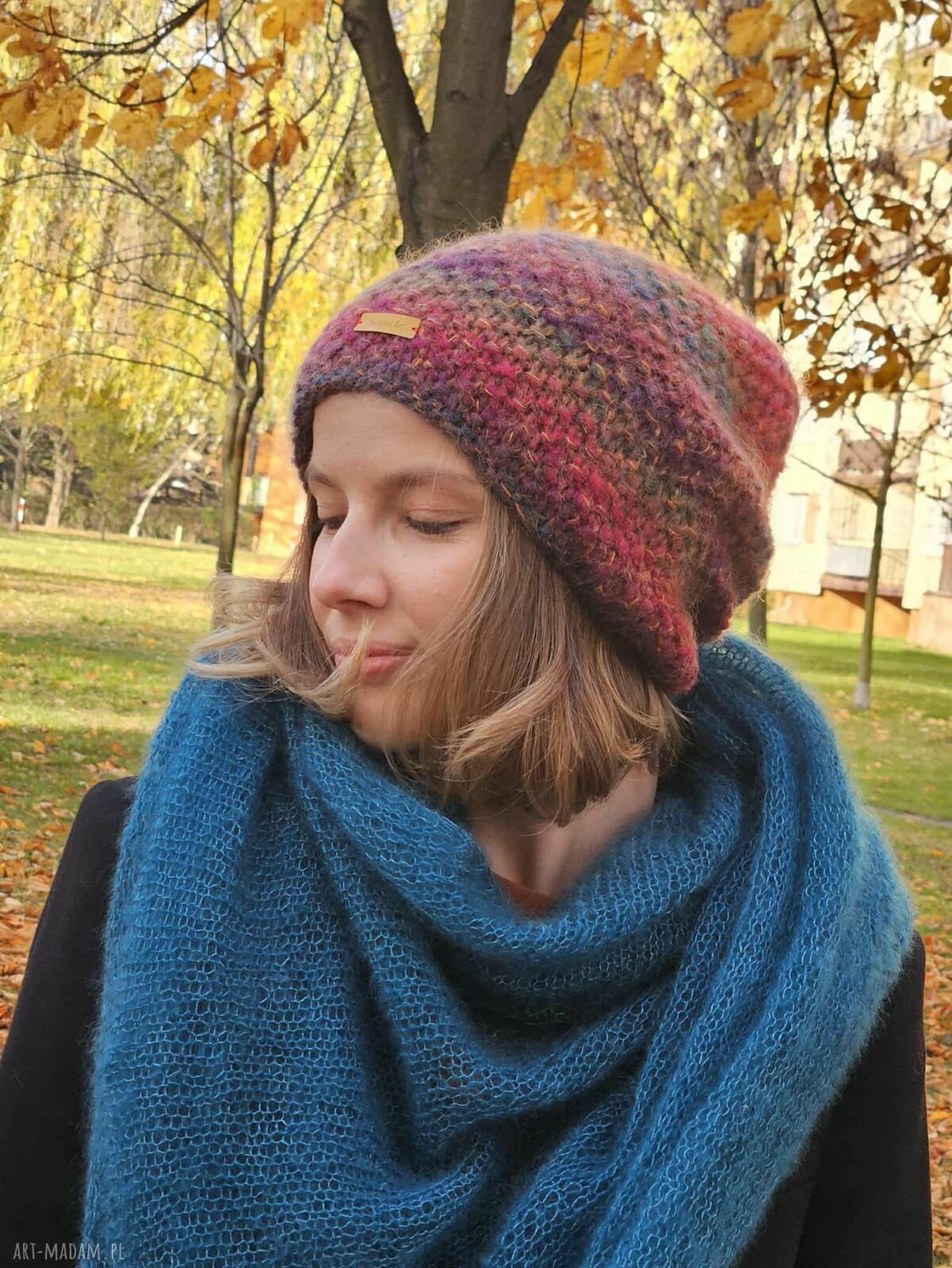 Czapka Orion (bardzo duża) - ręcznie robiona na drutach z merino, moherem i jedwabiem