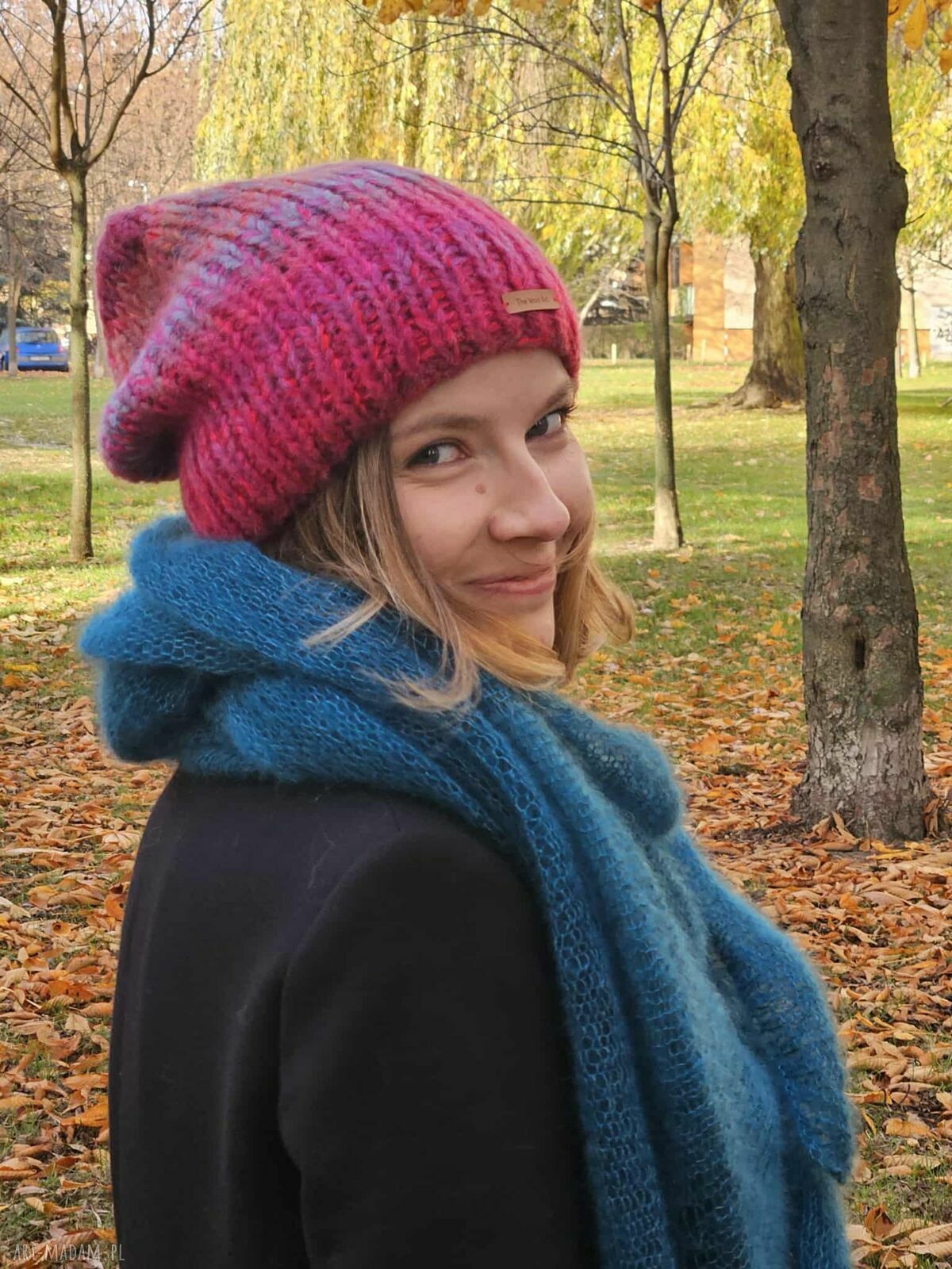 Czapka Orion ręcznie dziergana czapka z wełny merino, moheru i jedwabiu