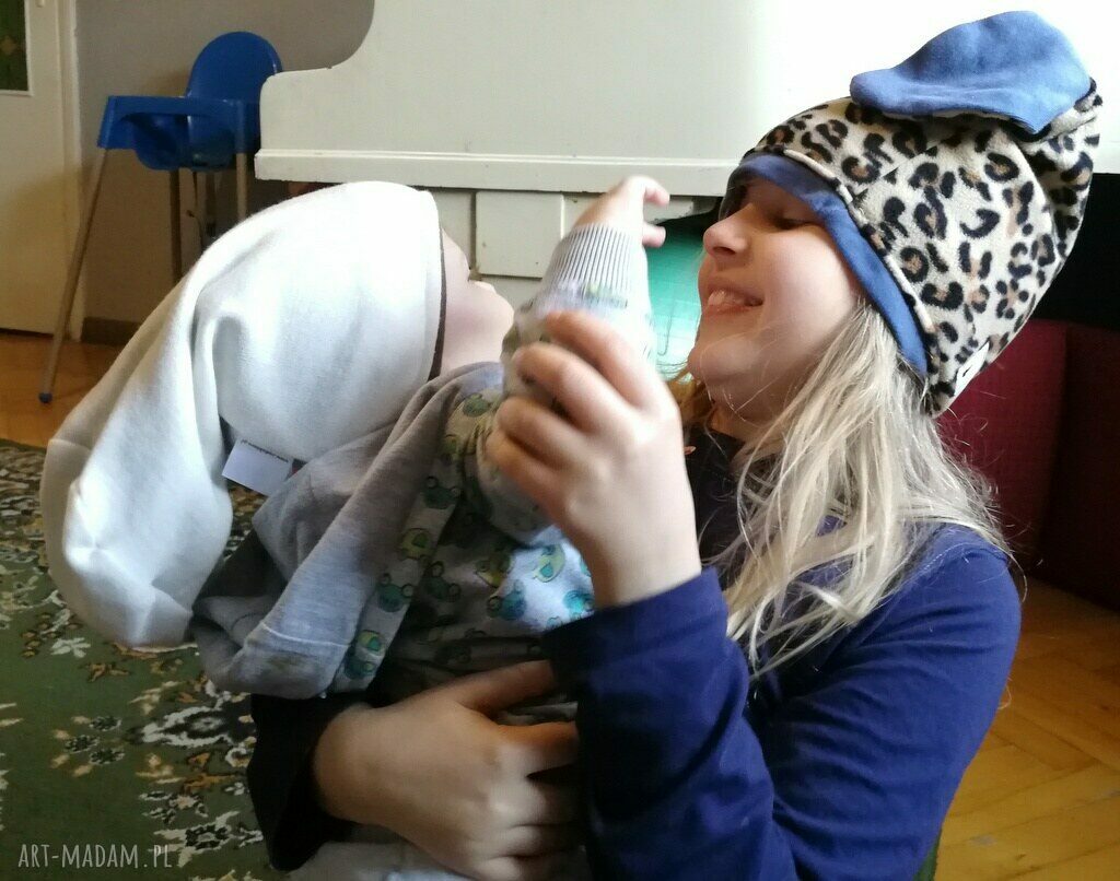 Czapka panterka z uszami dla dziewczynki - ręcznie robiona, na podszewce