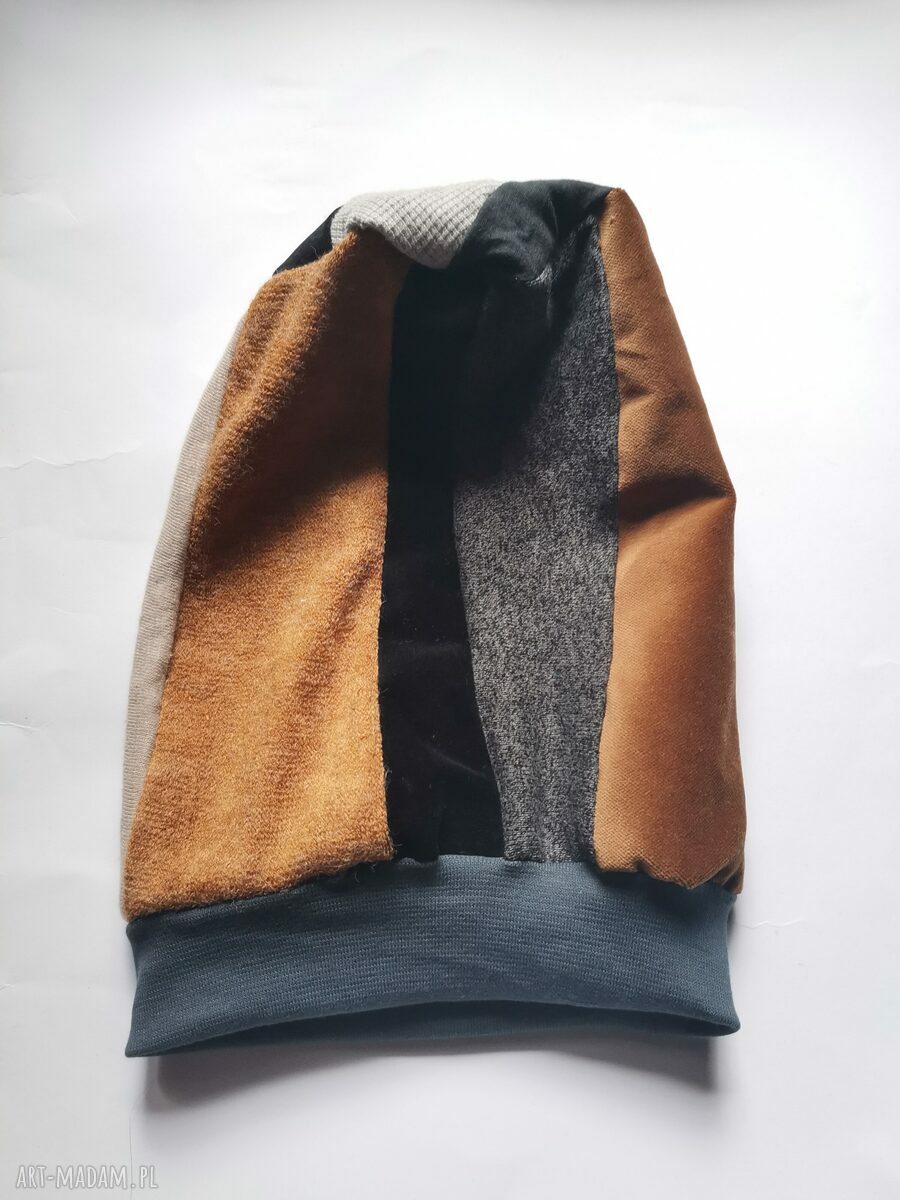 Ręcznie szyta czapka patchwork unisex Smerfetka Folk na podszewce (1 rozmiar)