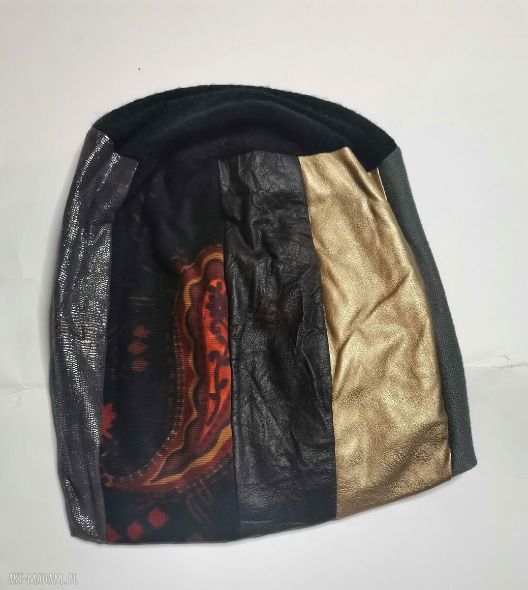 Czapka patchwork w kolorach ziemi na podszewce - rozmiar 56-57 cm
